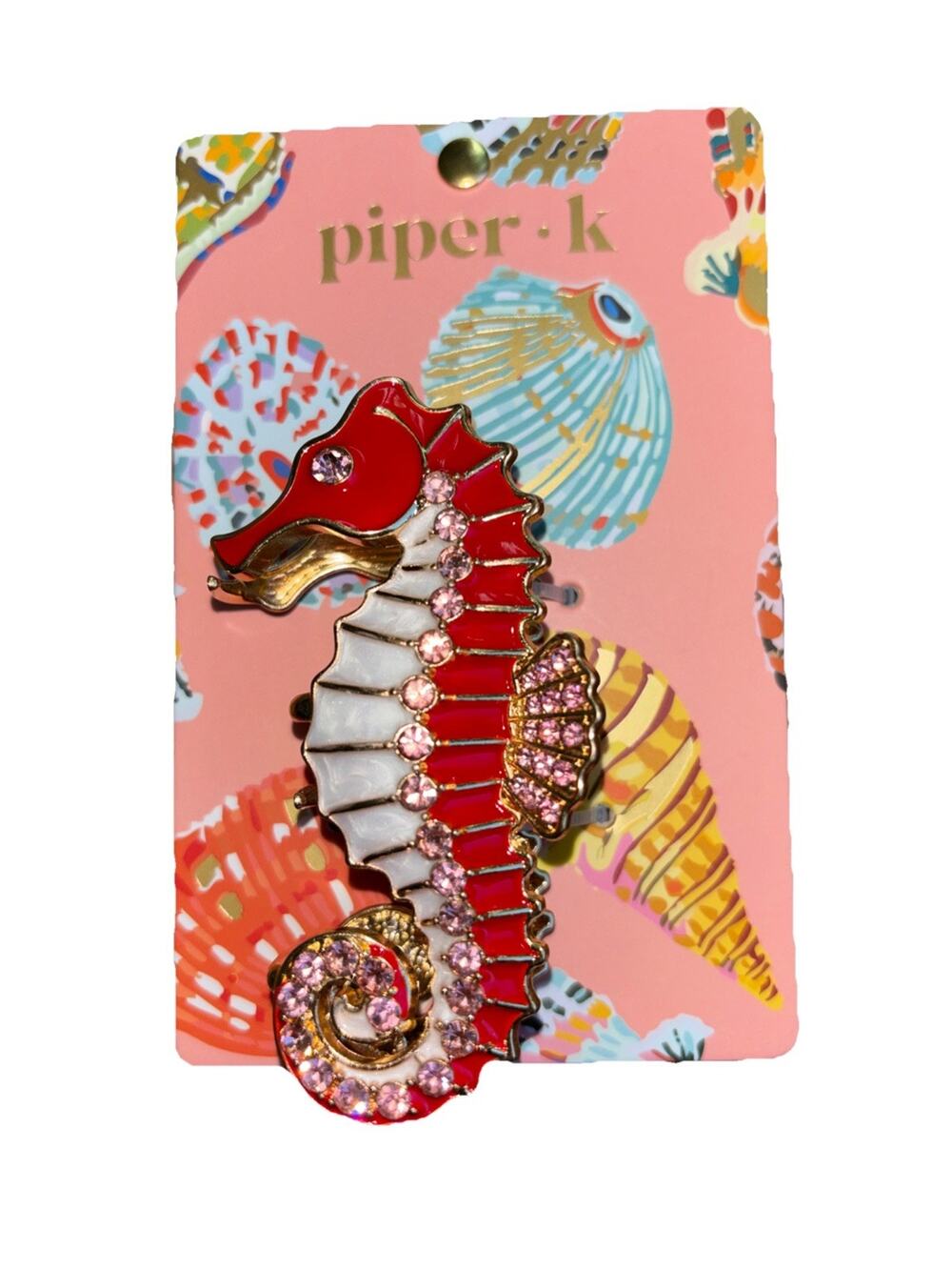 Piper K Seahorse Hair Claw Clip Rhinestone Red Pink White Gold NEW